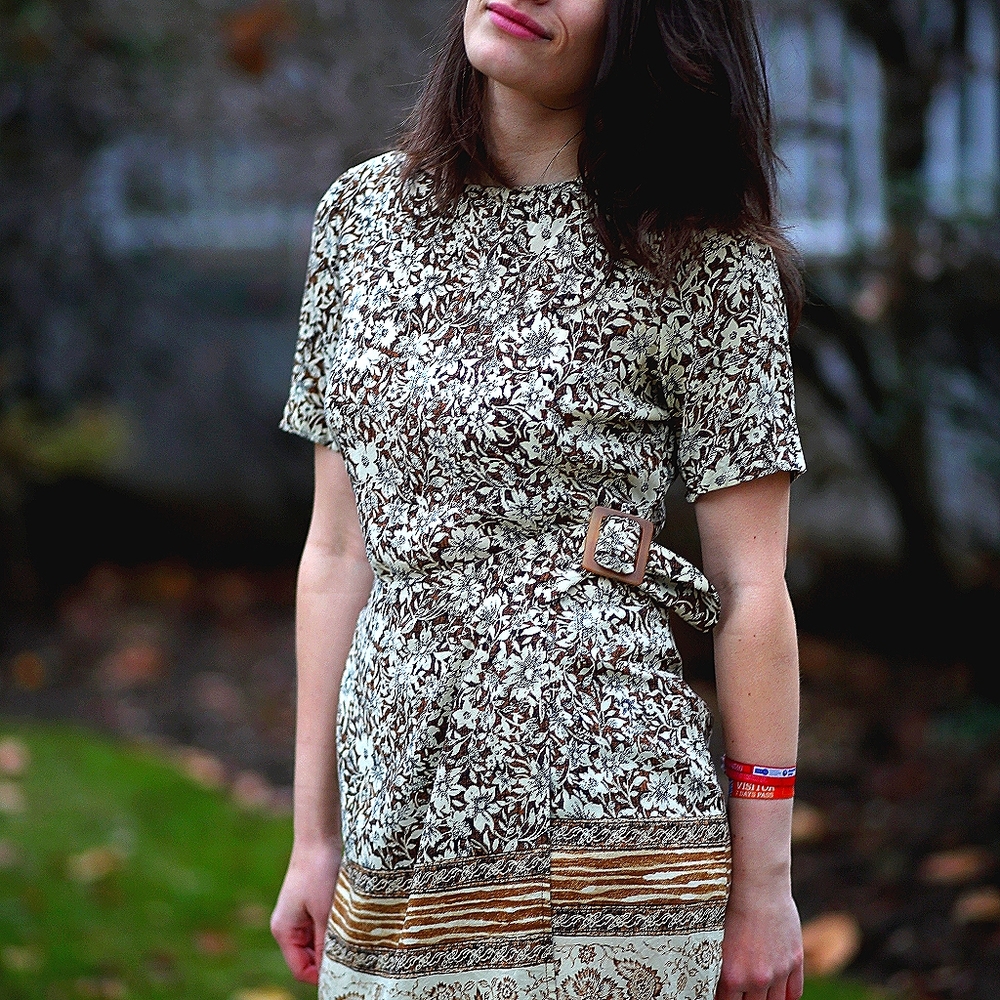 Vintage Liz Claiborne 100% SILK Brown Floral Dress